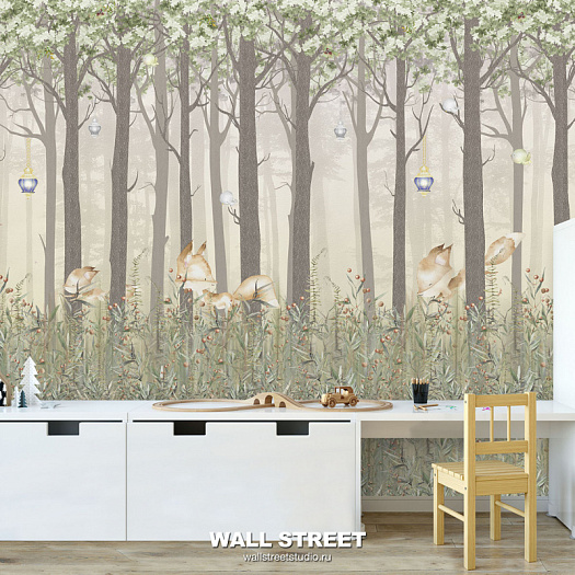 Фотообои в интерьере артикул Fairy Foxes 10, FAIRY FOXES, Wall street